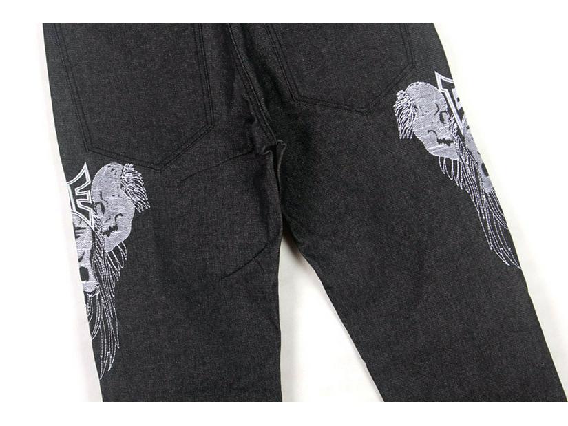 Men's Hip-Hop Street Dance Jeans: Trendy, Embroidered Skull, Straight, Loose, Casual Skateboard Pants, Plus Size Available.