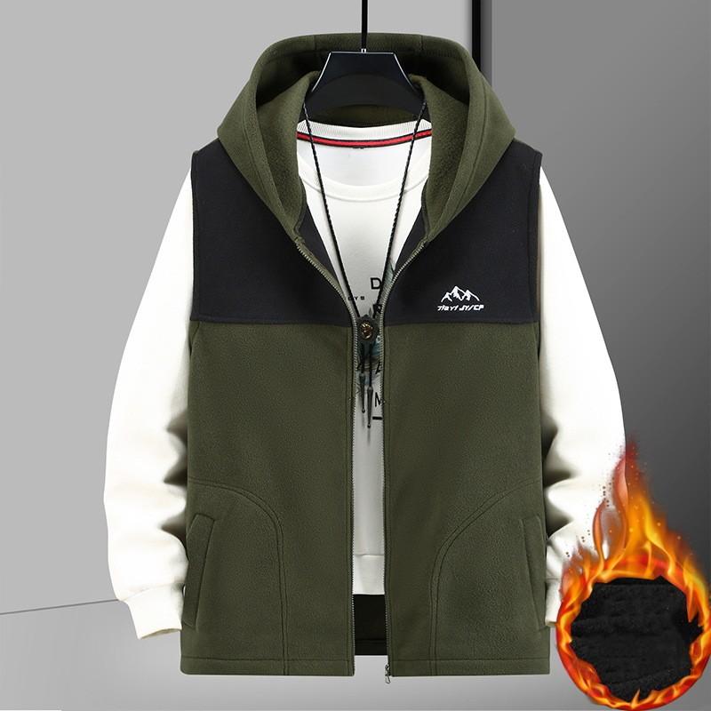 Men Plus Size Sleeveless Jacket Hooded Warm Polar Vest Male Winter Causal Sport Waistcoat