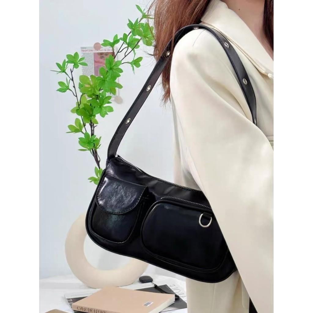 IELGY Ladies Underarm Bag Retro Shoulder Oil Wax Leather Large Capacity Bag