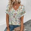 Summer V-neck 3D Floral Pattern Printed Top Fashionable Casual Short Sleeved Women's T-shirts