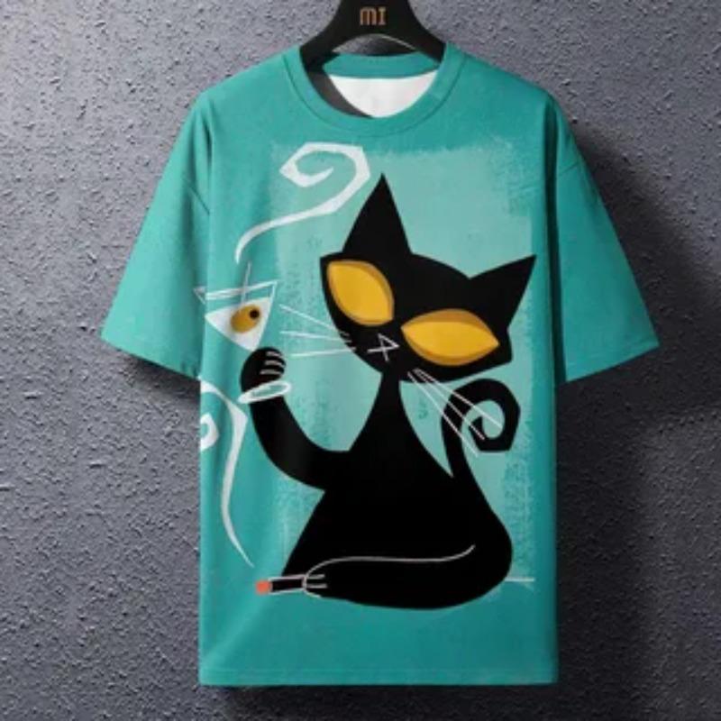 

Fashionable Mens Womens 3D Fun Cat T-shirt Cute Cat Print O-neck Breathable Casual Summer Short Sleeved Oversize T-shirts 6XL