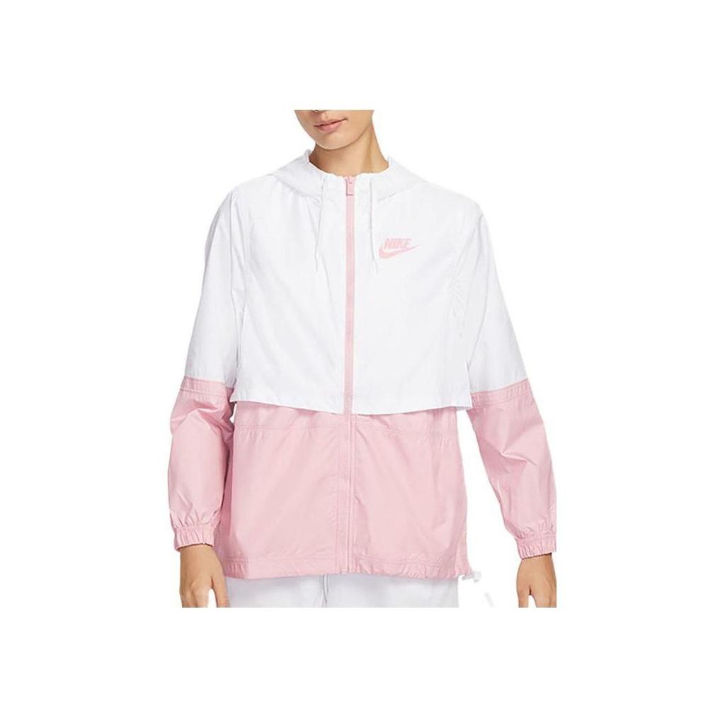 Nike Color Block Design Logo Print Drawstring Hooded Jacket Women Jacket Pink White DQ3353-101