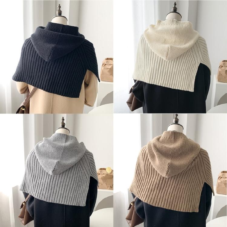 Knit Scarf Cap for Women Solid Color Hooded Shawl Winter Windproof Neckwrap Hat