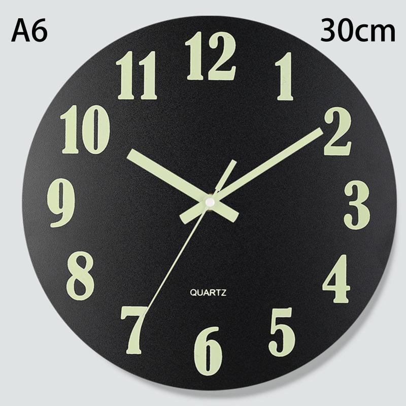 Round Luminous Wall Clock Glow In Dark Wooden Silent NonTicking Modern Style for Bedroom Decor