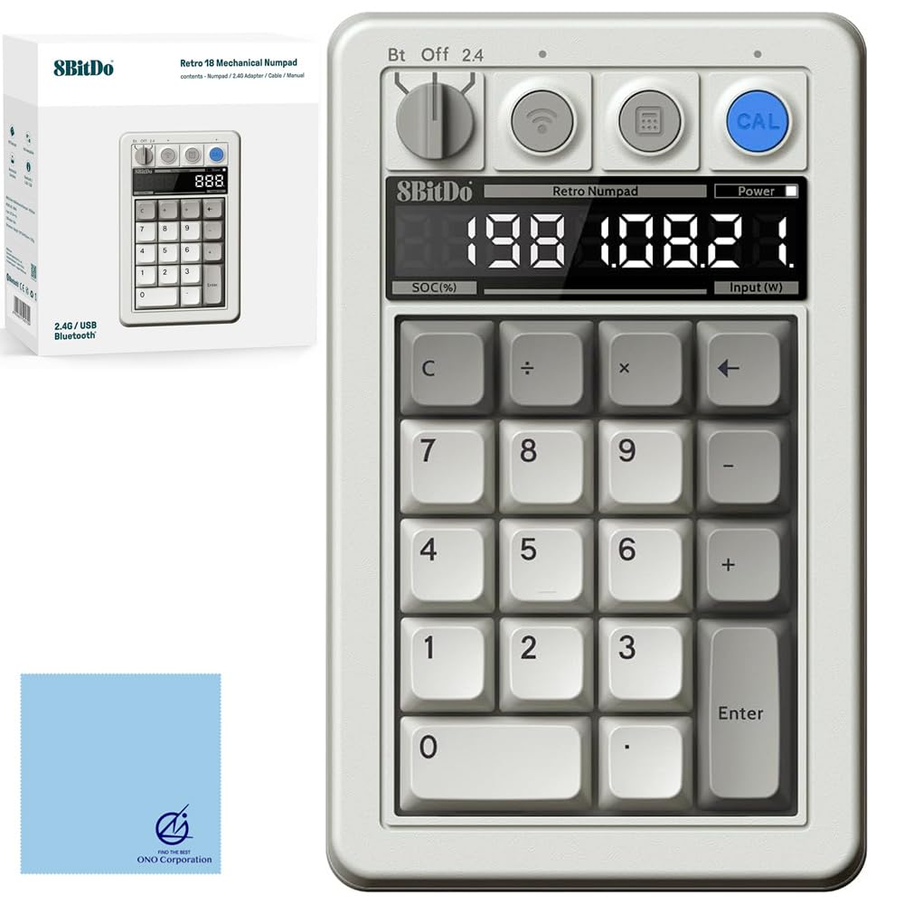 

8BitDo Retro 18 Механічна цифрова панель Ретро цифрова клавіатура Режим калькулятора Сумісність Bluetooth2.4G Дротове підключення Сумісність з Windows і Android