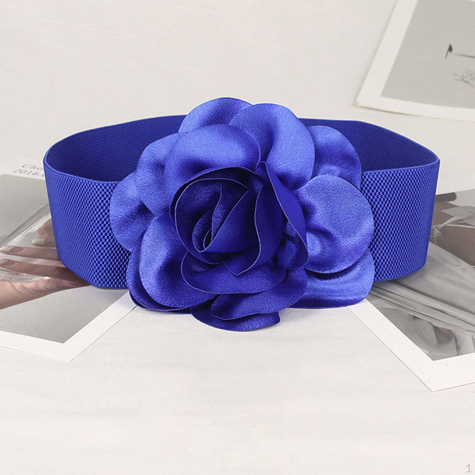 

Широкий пояс для платья, затягивающийся большой лентой с цветком, эластичный пояс с кнопками на талии синий