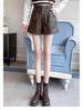 Women's Black PU Leather High-Waist Wide-Leg Shorts - New Autumn/Winter 2024 Casual Slimming Design