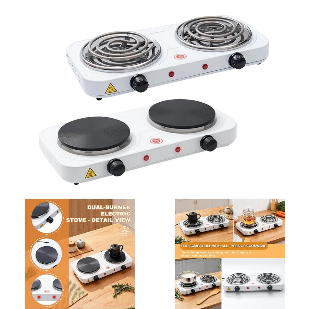 Countertop Double Burner Electric Cooking Stove for Stewing Braising Boiling Heating Tube