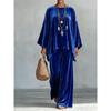 Women Velvet 2‑Piece Outfit Loose Batwing Long‑Sleeve Top High‑Waist Wide‑Leg Long Pants Casual Suit Set