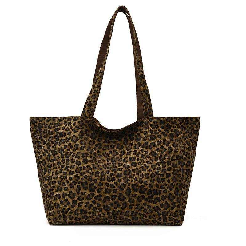 Korean Style Niche Leopard Print Canvas Bag for Women Spring Summer New Casual Lazy Style Single Shoulder Bag Large Capacity Com