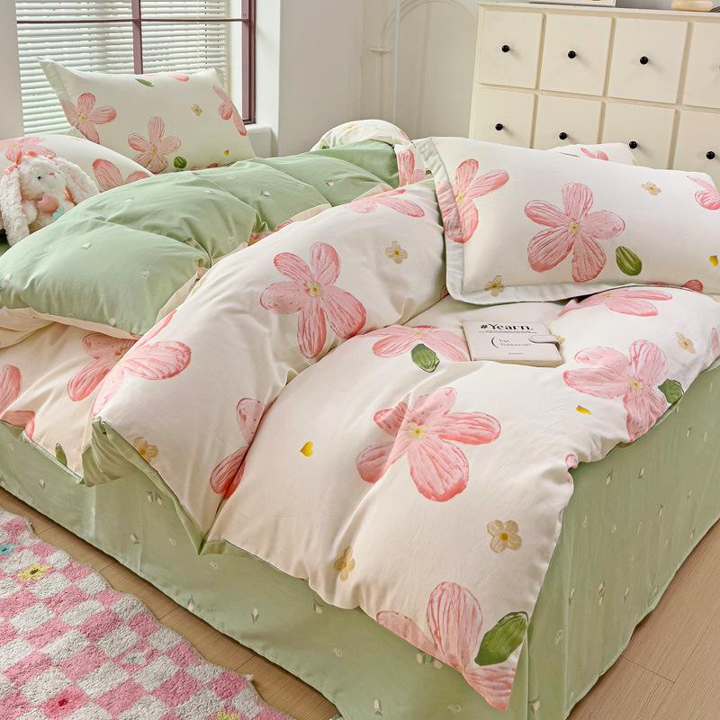 Vierteiliges Set aus Bettwäsche aus reiner Baumwolle, Bettbezug, Bettwäsche, dreiteiliges Bettlaken-Set für den Schlafsaal