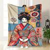 "Japanese Geisha Kimono with Floral Patterns"Blanket Flannel Throw Blanket for Sofa, Bed, Travel, Camping, Office, Couch, Chair, And Bed Gif
