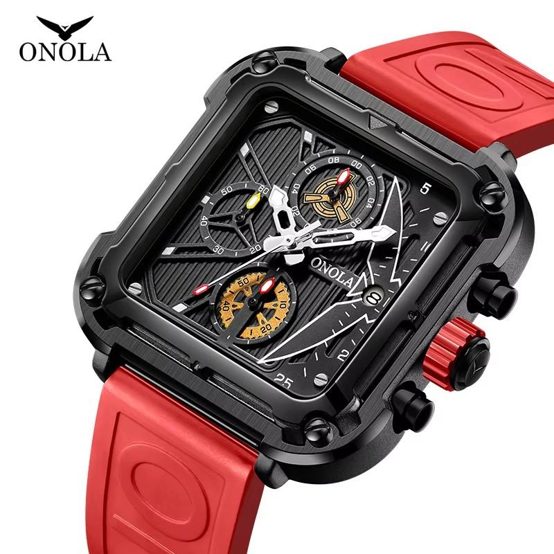 ONOLA 6831 Luxury Square Men's Chronograph Waterproof Silicone Strap Watch for Men Luminous Business Watch Quartz Reloj Hombre
