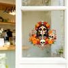 Unique Gift for Mexican Culture Fans Day of The Dead Window Clings Dia De Los Muertos Sticker Colorful Home Decor Sugar Skull with Flowers Halloween