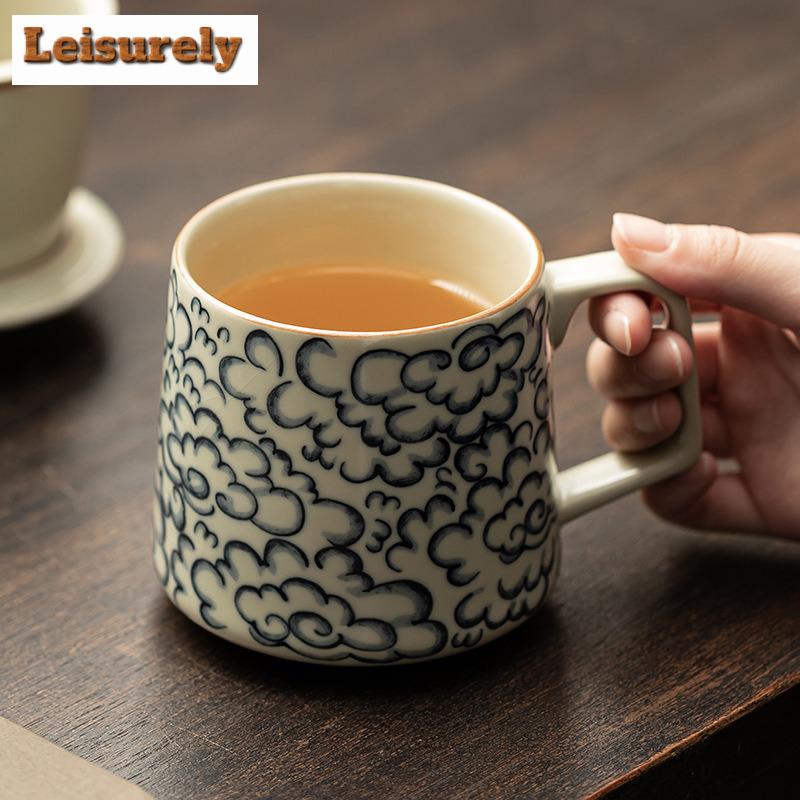 400ml Starožitný Porcelánový Filtr Ru Kiln Oddělovač Čaje Šálek Šťastné Oblaky Kancelářský Pracovní Šálek Osobní Hrnek na Vaření Čaje Nápojové Sklo