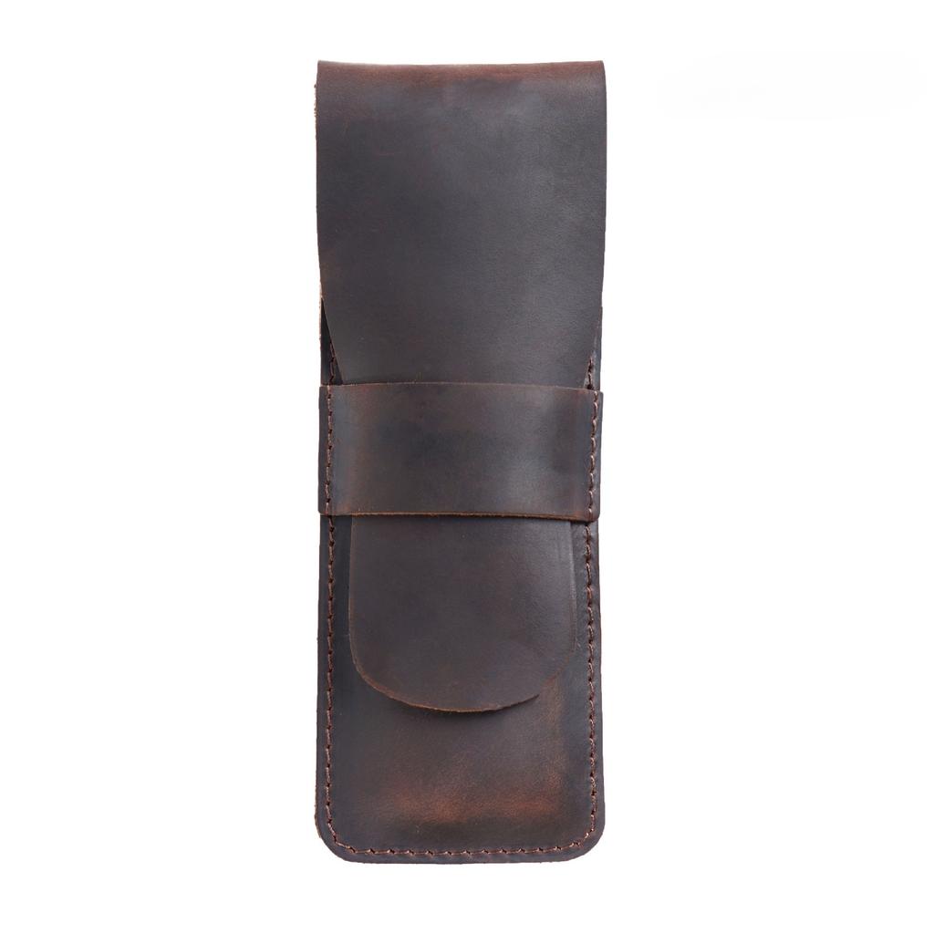 2026 Leather Pen Case Simple Small Pencil Case Cowhide Pencil Case Handmade Creative Men's and Women's Retro Stationery Box Storage Bag