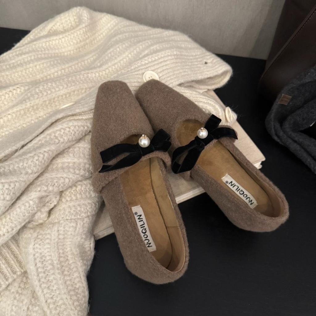 Französisch Premium Grau Klein Duftender Wind Spitze Samt Einzelne Schuhe Damen Abendwind Dicke Ferse Fee Baumwollschuhe Temperament Mary Jane Schuhe