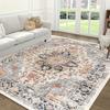 Bohemian Vintage Area Rug Non-Slip Mat with Intricate Floral Pattern, Soft Mat for Living Room, Bedroom, Kitchen, Office Decor