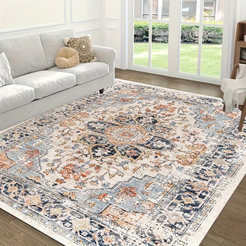 Alfombra de Área Bohemia Vintage Antideslizante con Intrincado Patrón Floral, Alfombrilla Suave para Sala de Estar, Dormitorio, Cocina, Decoración de Oficina