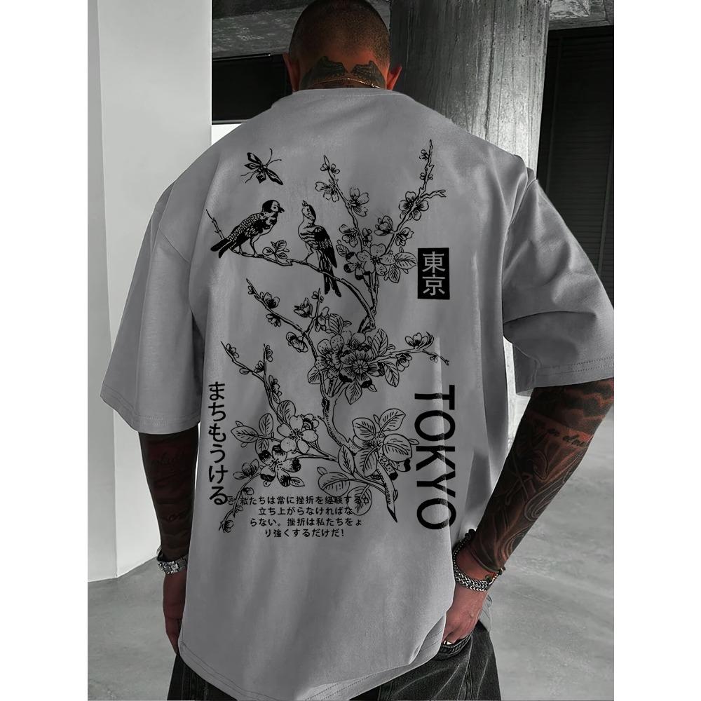 Summer Men's Casual Print Japanese-Style Simple T-shirt Breathable 100% Cotton Short Sleeve Perfect