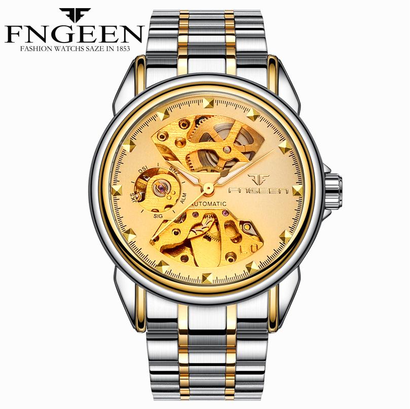 Полностью автоматические механические часы мужские бизнес двойные скелетные водонепроницаемые механические подарочные часы