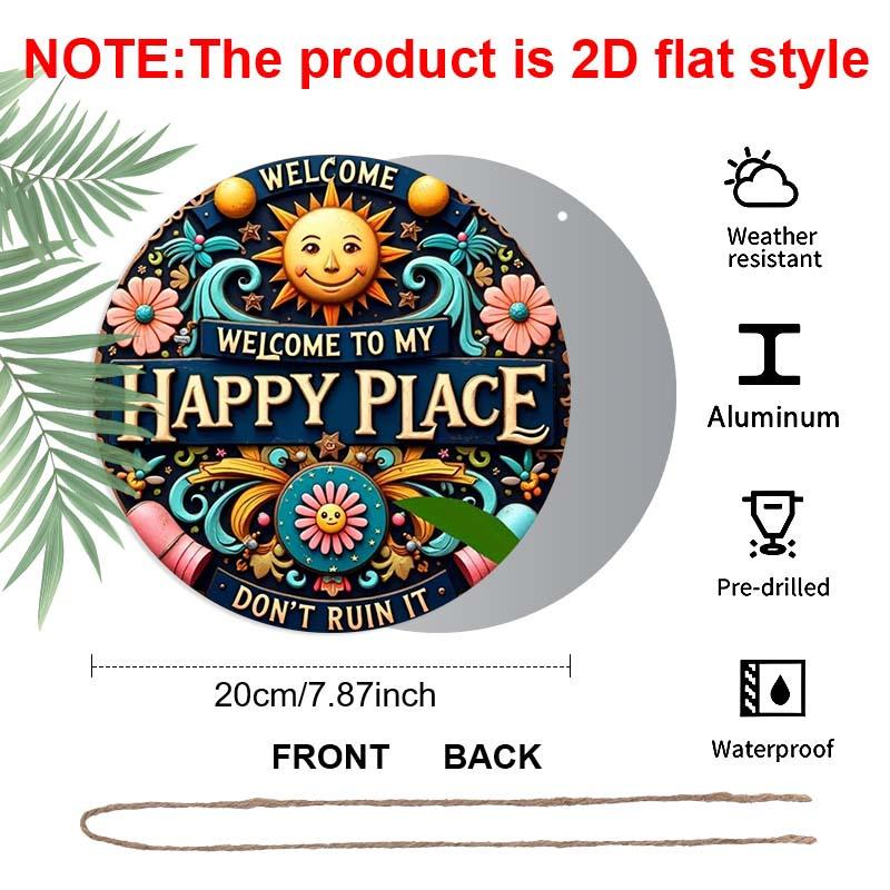 2D Flat 1pc Welcome Aluminum Hanging Plaque, Colorful Sun and Floral Welcome Signs, Porch Decor, Patio Decor, Whimsical Home Entrance Decor