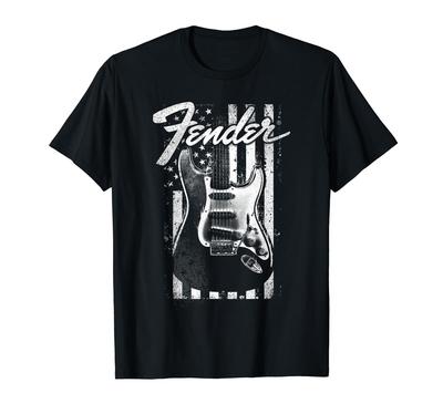 Fender Gitarre Amerikanische Flagge Hintergrund T-Shirt