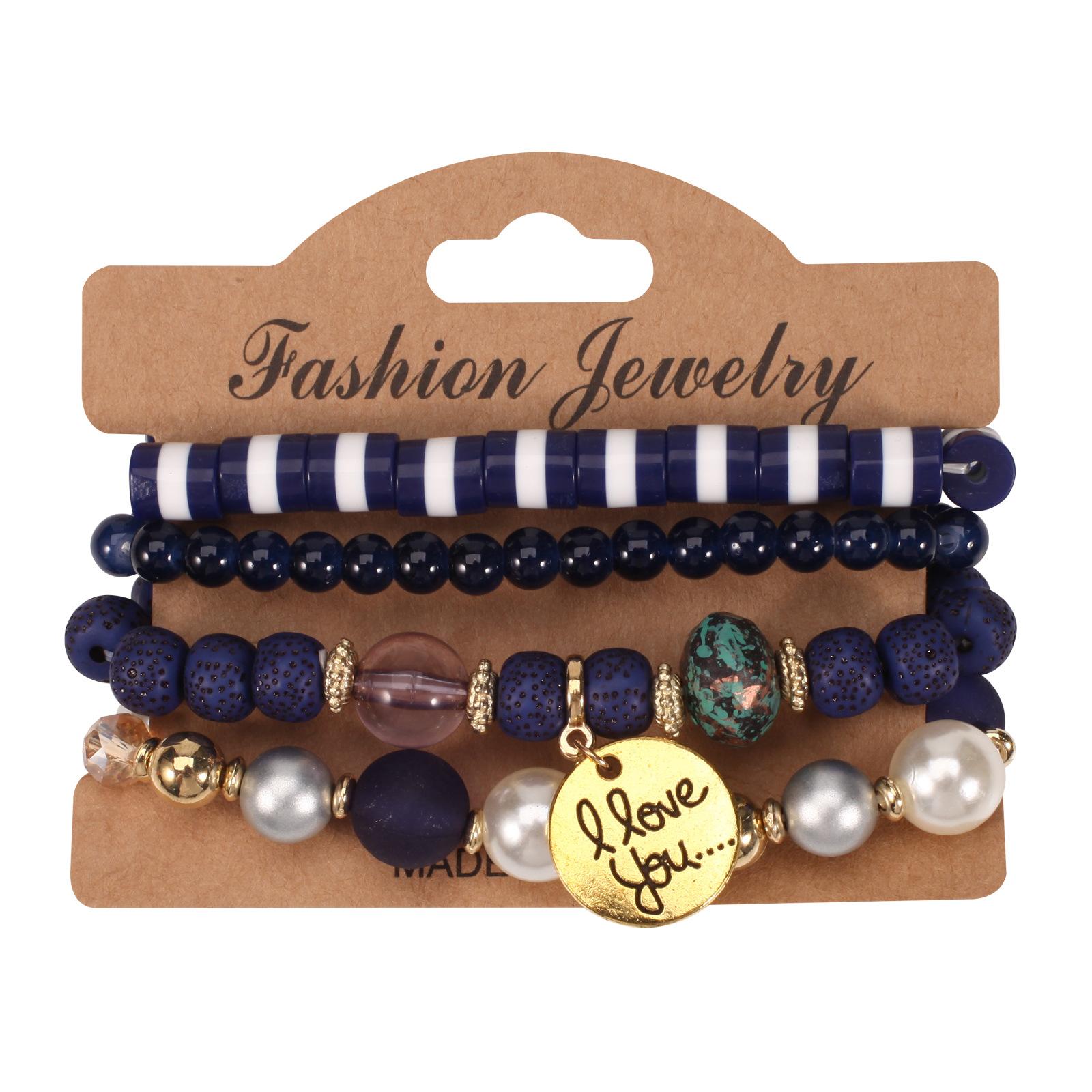 JYL TS Bracelet Bohemian Evil Eye  Multi-layer Beads Wards Off Harm royal blue guppie зеленый