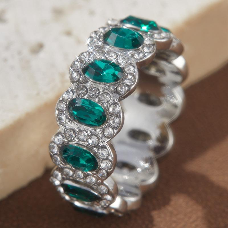 Luxurious Elegant Egg Shaped Ring with Green White Zirconia Full Round Edges for Men Women  Multifunctional Single