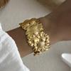 Stainless Steel Exaggerated Wide Cuff Bangle for Women Gold Color Flower Butterfly Leaves Sun Geometric Bracelet Party Jewelry