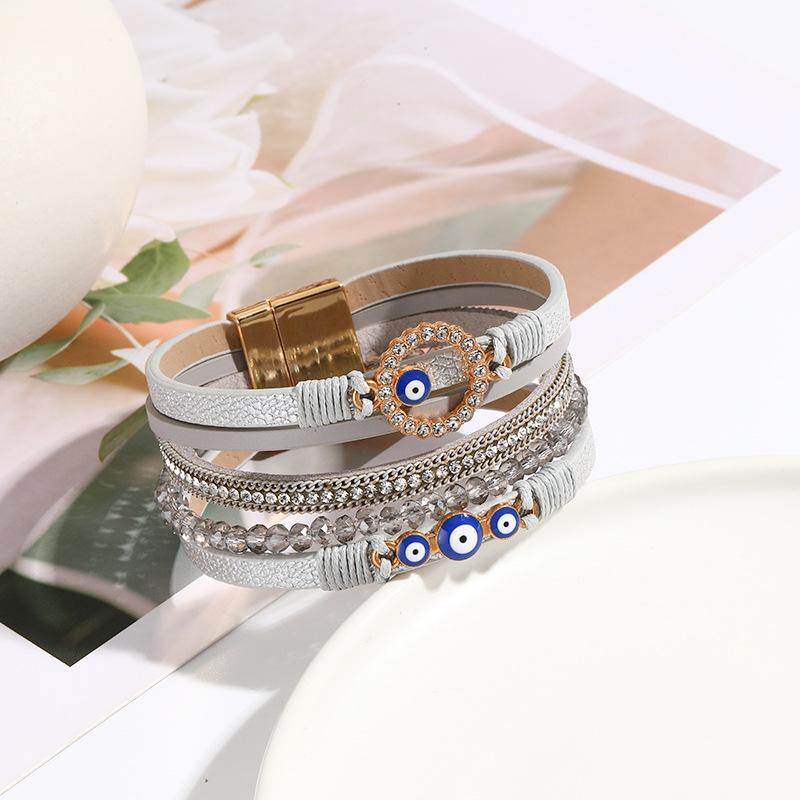 Böhmisches PU-Leder Handgeknüpftes Armband mit Magnetverschluss aus Legierung für Damen