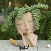Gezicht Hoofd Planter Vetplant Bloempot Hars Container Met Afvoergaten Bloempot Figuur Tuindecoratie Tafelblad Ornament