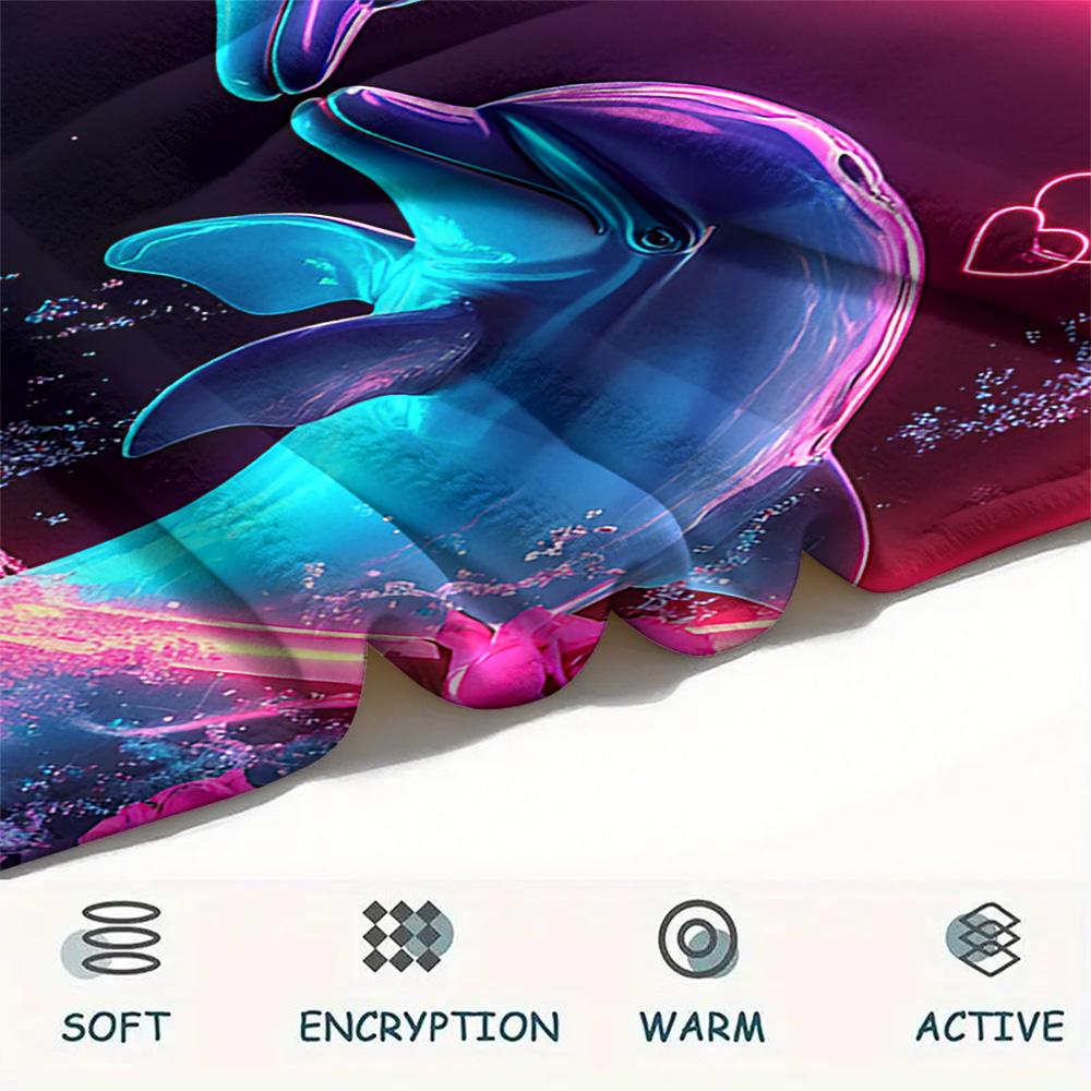 Dolphin Print Flannel Blanket, High Quality Comfortable for All Seasons, Home Decor, Warmth and Comfort, Perfect for Christmas Gifts