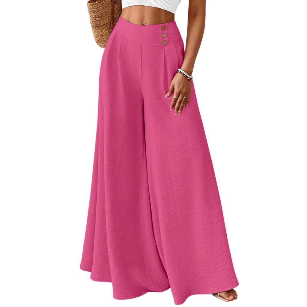 Women's Fashion Solid Color Medium Waist Large Leg Wide Leg Pants Long Pants