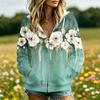 Women's Casual Floral Print Long Sleeve Hooded Jacket with Pockets and