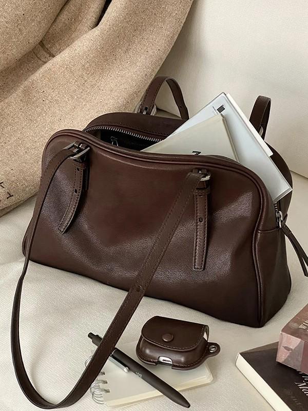 Nische Retro Leder Yoyo Bowlingtasche mit großer Kapazität - Damen High-End Schulterhandtasche