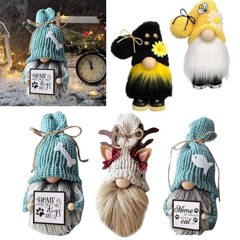 Gnome Bee Elf Plush Faceless Doll Sunflowers Faceless Nisse Swedish Dwarf Tomte Decorations Ornaments for Home Farmhouse Garden