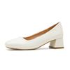 Women's Genuine Leather French-style Flats, Low-cut, Square-toe, Chunky Heel, Black, Versatile Work Shoes/commuter Shoes