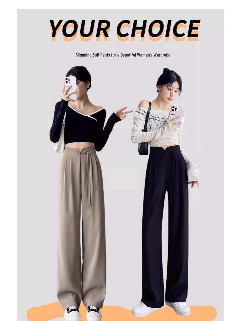 Women's High-Waist Pleated Wide-Leg Suit Pants - Spring/Summer New Arrival