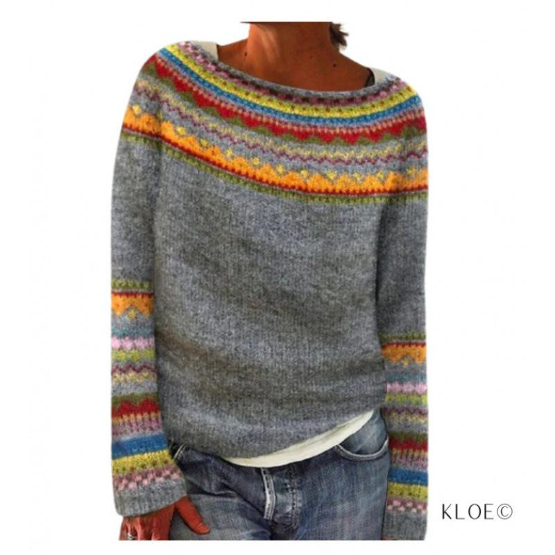 New Women's Color-Block Round Neck Loose Fashion Sweater