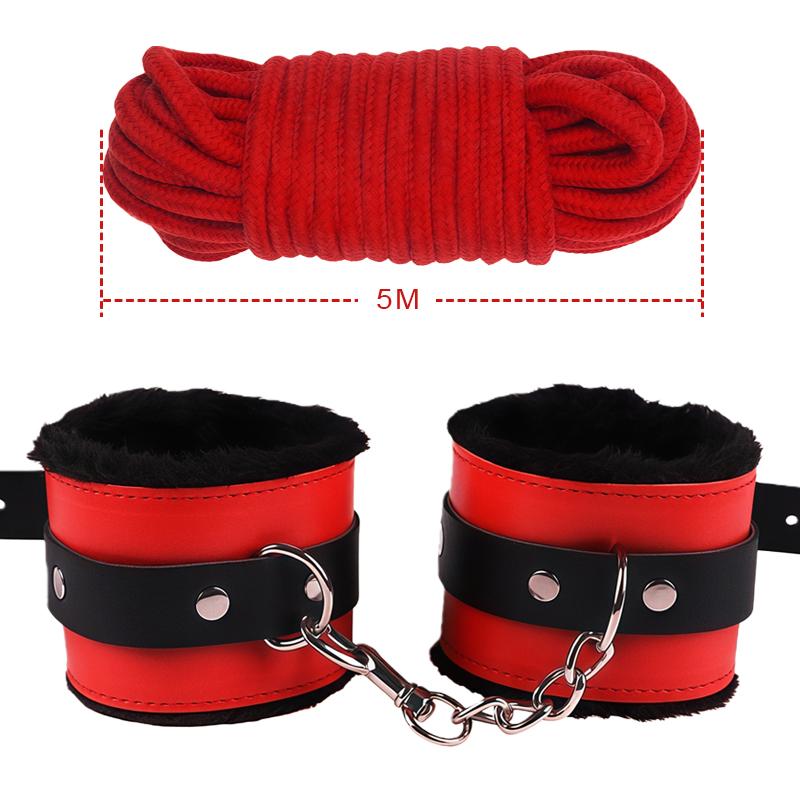 Goods For Adults Set Sexy Leather Plush Handcuffs Blindfold Spanking Soft Whips Tying Cotton Rope Couple Games Bondage Equipment