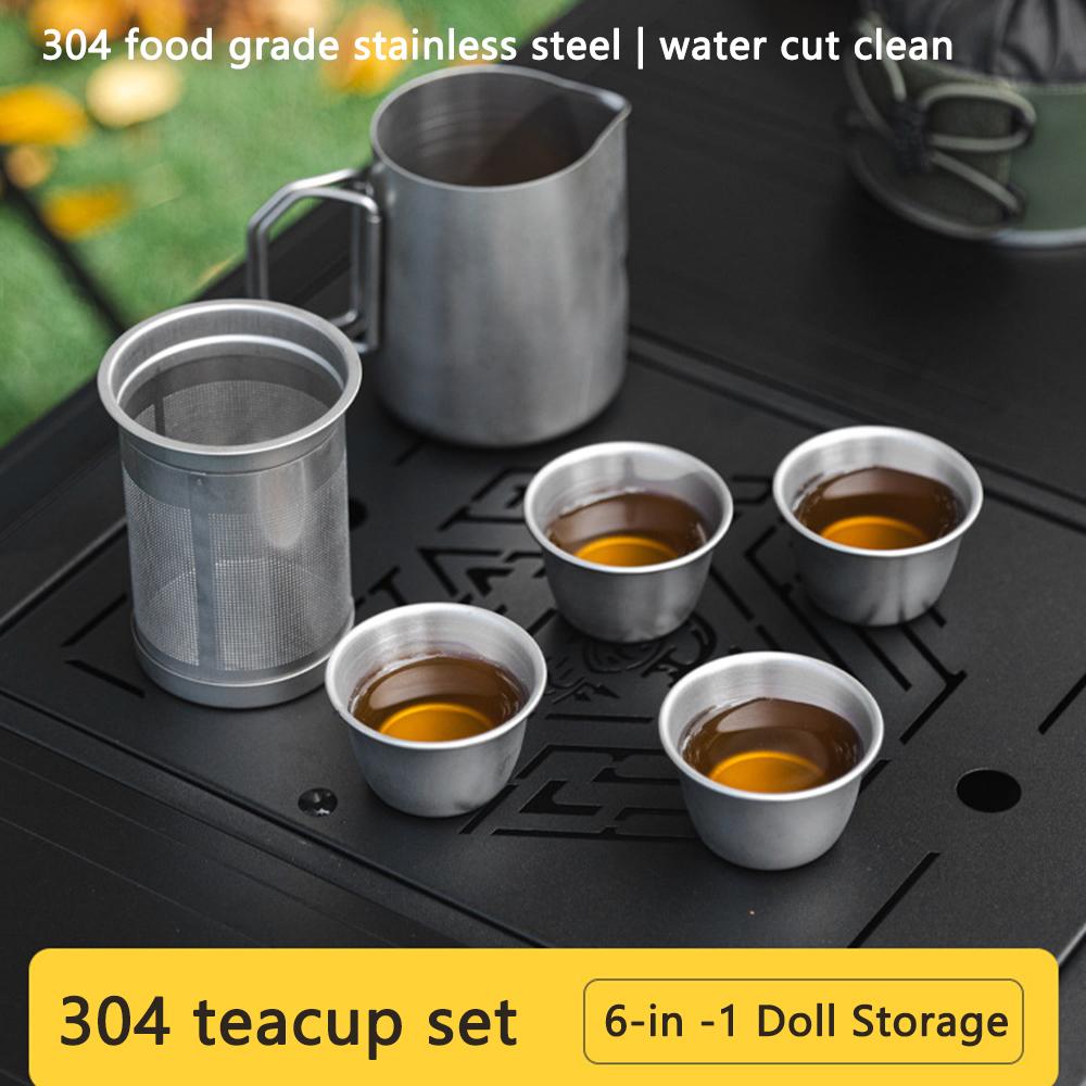 Camping Mug Set 304 Stainless Steel 4 Cups with Folding Handle Portable Tea Coffee Cup Lightweight for Hiking Travelling Picnic