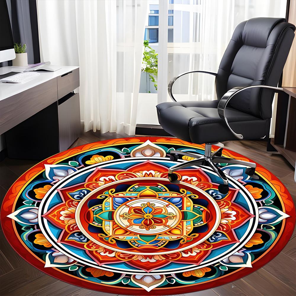 1pc Mandala Art Chair Carpet for Office Non-Slip, Machine Washable Rug for Office - Holiday DecorMachine Made yy251029009