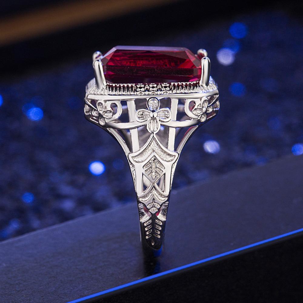 WOSIKATE Vintage Square Ruby Engagement Ring For Women  CopperFashion Jewellery Hollowed Out Zirconia Ring Accessories