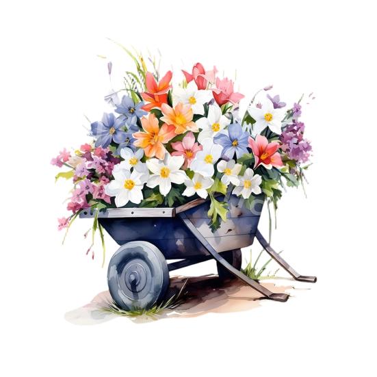 Cart Flowers Window Decal Non-adhesive Window Sticker Waterproof Static Cling Removable Sticker for Walls Doors Windows Bathroom Bedroom Home Decor A