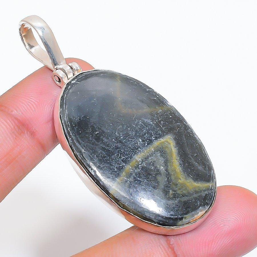 Natural Bumble Bee Jasper 925 Sterling Silver Jewelry Pendant 2.44" ZS-183