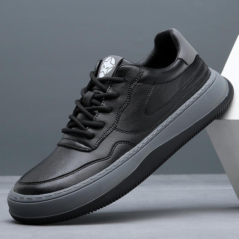 Shoes Men's Board Shoes Leather Spring and Summer New Thick-soled Hollow Holes Sports and Leisure Shoes Men's Breathable Little White Shoes