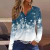 Women's T Shirt Tee Christmas Printed Button Long Sleeve Tunic Daily Weekend Fashion Basic V- Neck Regular Top