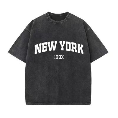 New York 199X Maglietta Vintage Lavata Retrò T-shirt di Alta Qualità Estiva Oversize Manica Corta Abbigliamento Cotone Larga Top da Strada