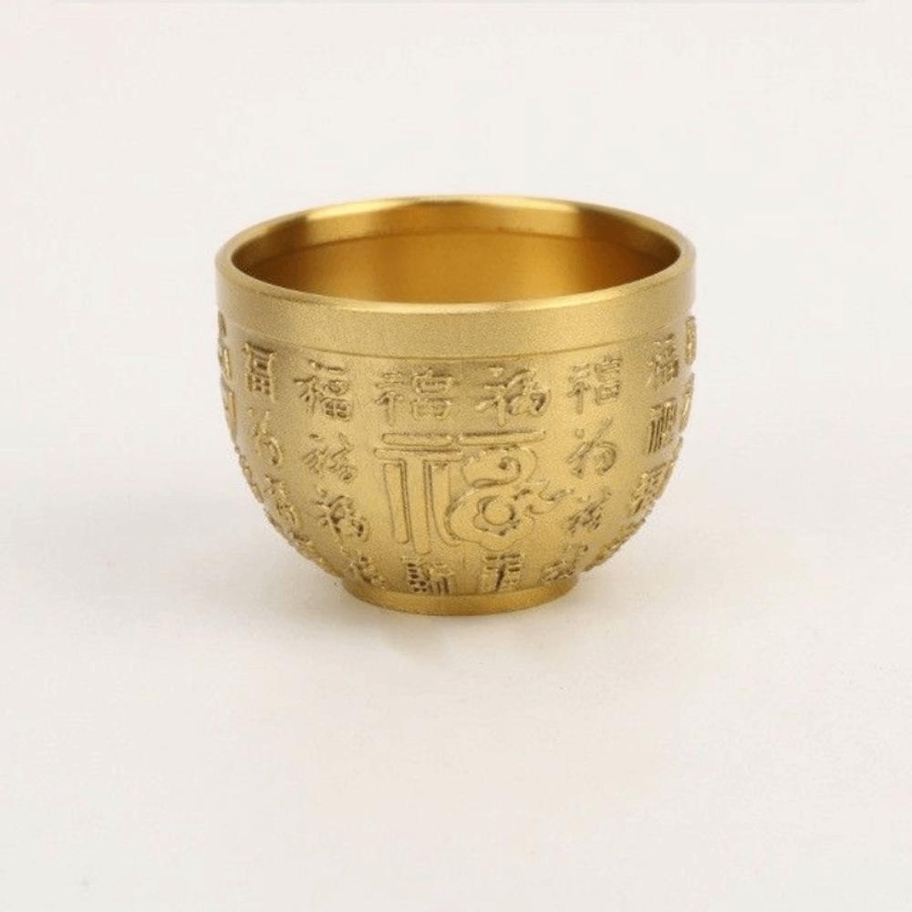 Vintage Retro Dragon Phoenix Cup Traditional Feng Shui Hundred Blessings Cup Gold Desktop Ornament Millet Cylinder Office Desk